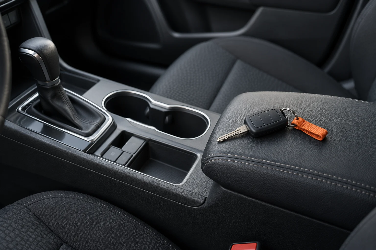Illustrative car interior and keys